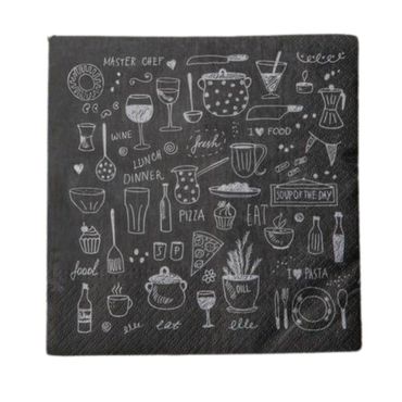 Serviette | verschiedenes Essen | 33x33cm | 20er Pack | schwarz