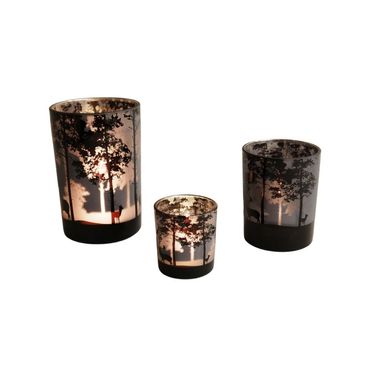 Teelichtglas | Windlicht  | Wald mit Hirsch | Windlicht Winter 
