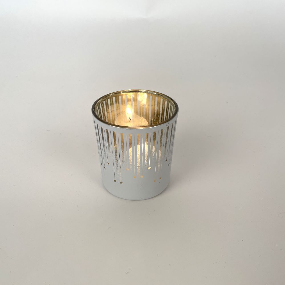 Teelichtglas | Windlicht  | Sternschnuppe Teelicht |  Teelicht Weiss Gold | Advent 