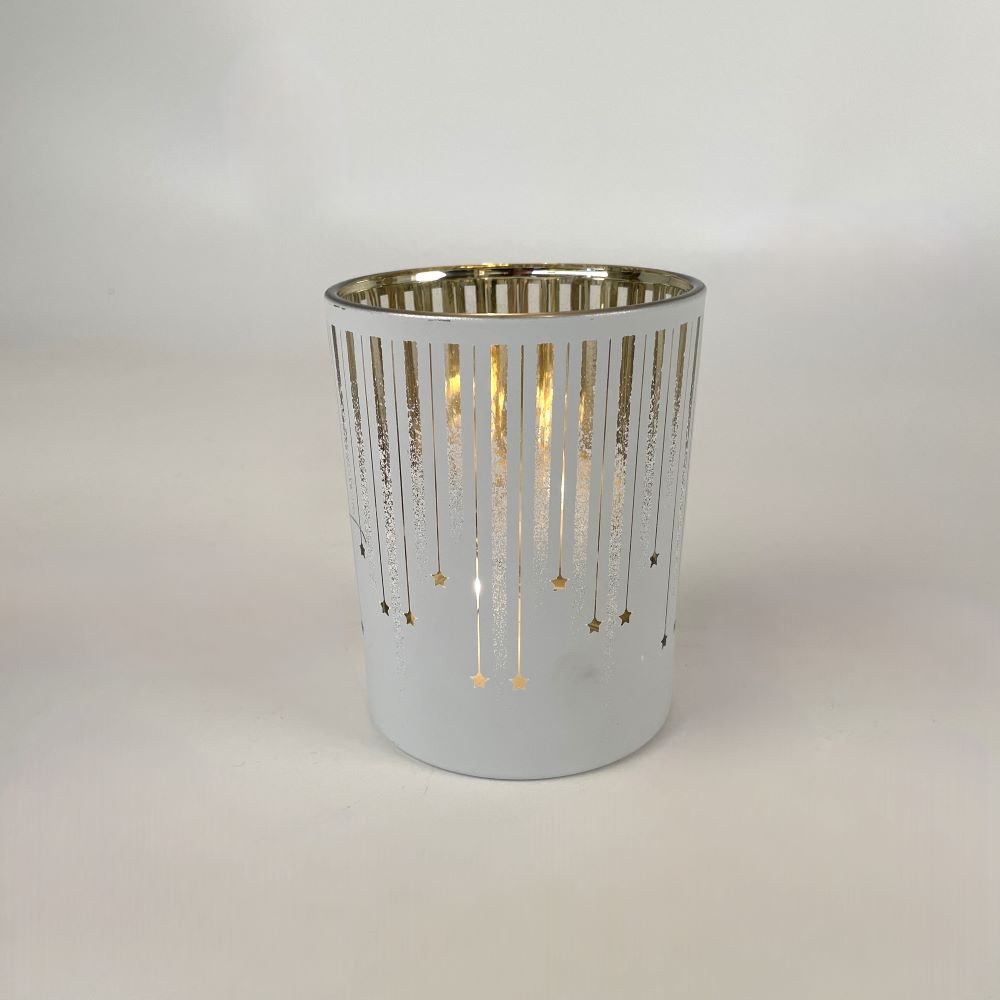 Teelichtglas | Windlicht  | Sternschnuppe Teelicht |  Teelicht Weiss Gold | Advent 