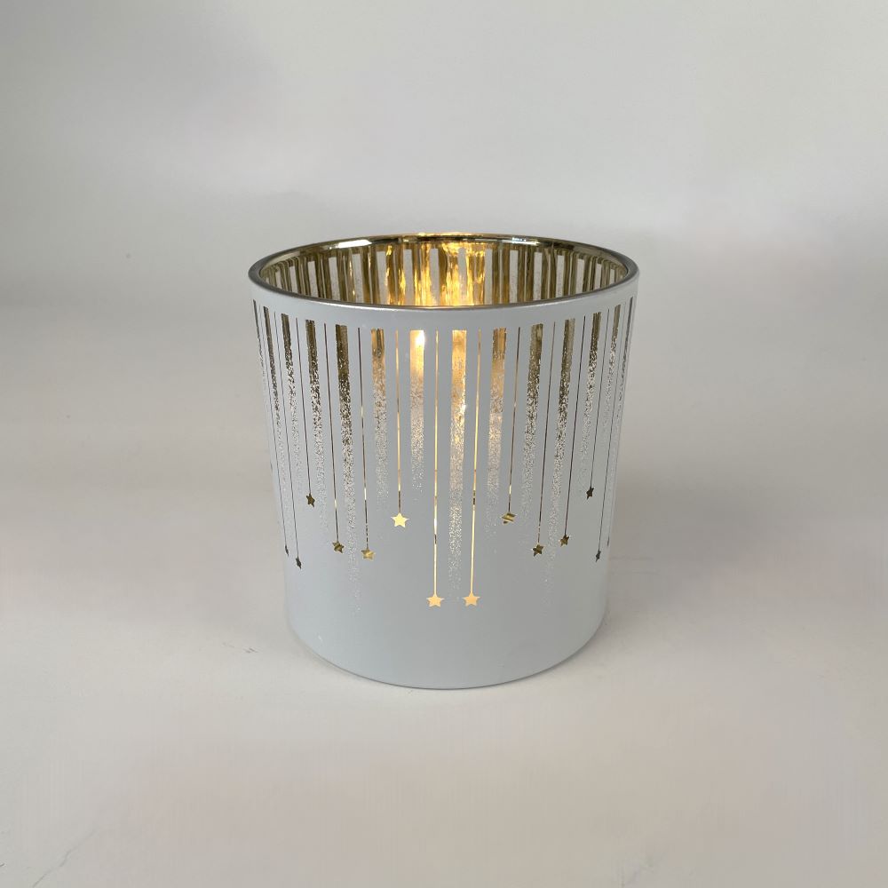 Teelichtglas | Windlicht  | Sternschnuppe Teelicht |  Teelicht Weiss Gold | Advent 