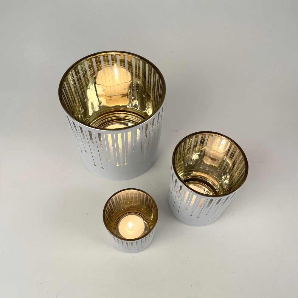 Teelichtglas | Windlicht  | Sternschnuppe Teelicht |  Teelicht Weiss Gold | Advent 