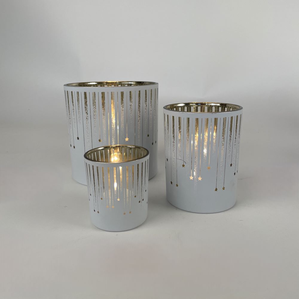 Teelichtglas | Windlicht  | Sternschnuppe Teelicht |  Teelicht Weiss Gold | Advent 