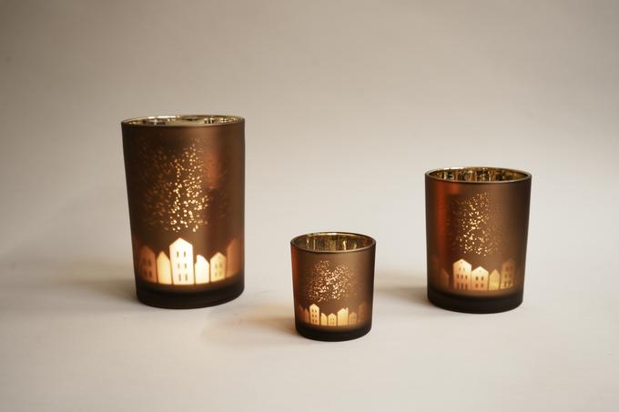 Teelichtglas | Windlicht Häuser | Sternenhimmel Teelicht |  Teelicht Braun Gold | Advent 