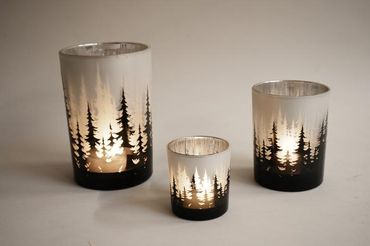 Teelicht Tannenwald | Windlicht | Tischdeko | Lichtspiel Bäume | Waldlicht