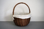 Weiden Korb braun, rund, mit Stoff beige