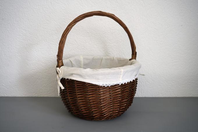 Weiden Korb braun, rund, mit Stoff beige