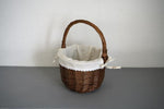 Weiden Korb braun, rund, mit Stoff beige