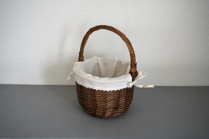 Weiden Korb braun, rund, mit Stoff beige