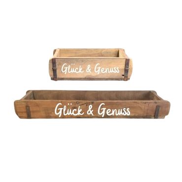 Ziegelform | Glück & Genuss | Geschenkkiste | Ziegelform beschriftet | Geschenkidee Altholzform