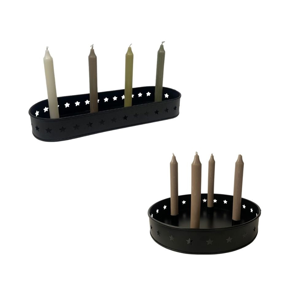 Adventsteller | oval oder rund | 4 Kerzenhalter | Sterne | Weihnachtsdeko