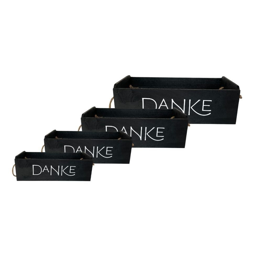 Geschenkkiste Holz | schwarz lackiert | diverse Beschriftungen | Kiste mit Seilgriffen | Geschenkverpackung Holz