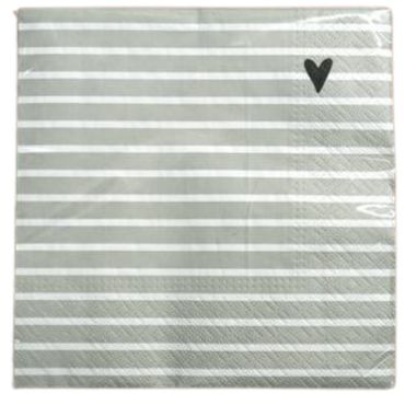 Serviette | Herz | 33x33cm | 20er Pack | Grau