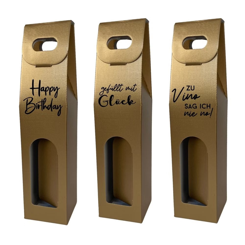 Weinkarton | Gold | Geschenkverpackung Wein | Beschriftet | Kartonverpackung