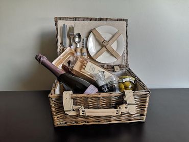 Picknick Koffer | inkl. Kühltasche | 2 Personen | Weidenkorb grau | Picknick | 36cm