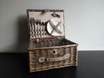 Picknick Koffer | inkl. Kühltasche | 2 Personen | Weidenkorb grau | Picknick | 40cm