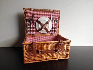 Picknick Koffer | 2 Personen | Weidenkorb natur | Picknick traditionell | Geschenkidee 