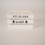 Holzharass | Holzkiste | Weiss | Gruss von deinem Wichtel | Geschenkkiste