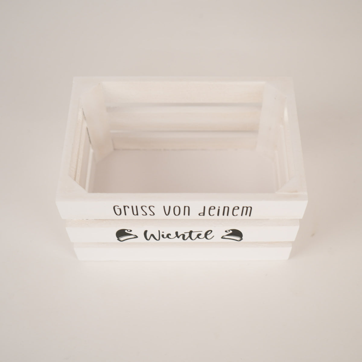 Holzharass | Holzkiste | Weiss | Gruss von deinem Wichtel | Geschenkkiste