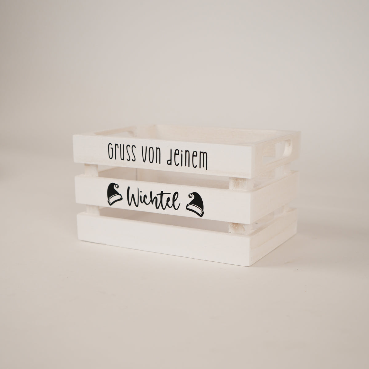 Holzharass | Holzkiste | Weiss | Gruss von deinem Wichtel | Geschenkkiste