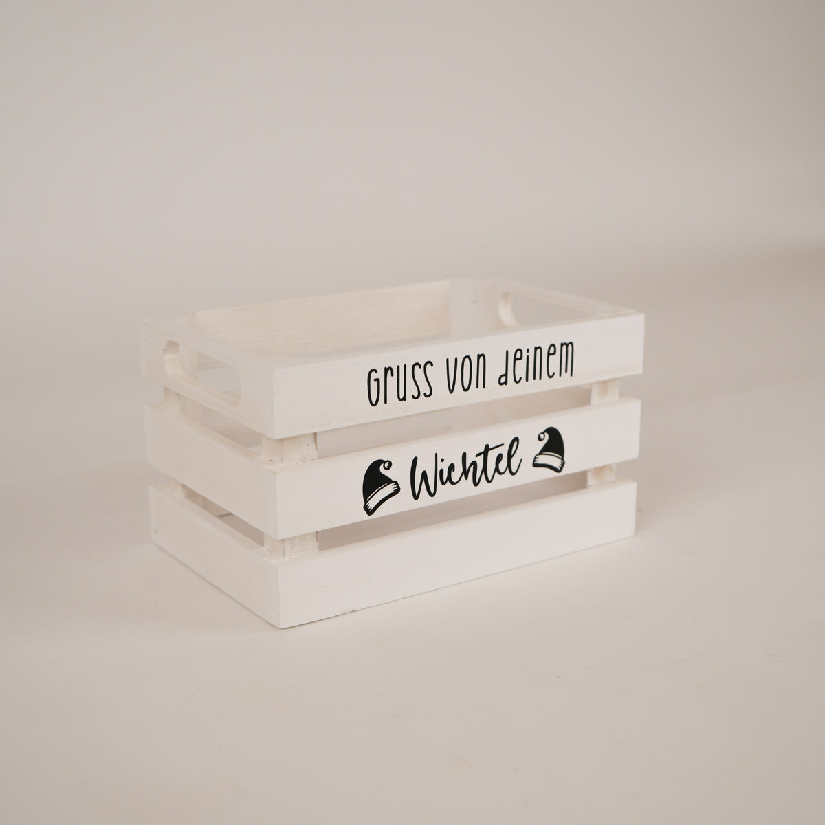Holzharass | Holzkiste | Weiss | Gruss von deinem Wichtel | Geschenkkiste
