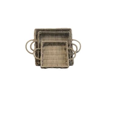 Tablett | mit Griffen | Rattan | grau | Dekotablett