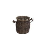 Blumenkorb mit Ledergriff | Rattan - Korb mit Ledergriff (ohne Inhalt)  | Grau | Pflanzkorb Rattan | Dekokorb Rattan