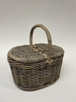 Picknick Korb | Zweideckel | Rattan grau | Geschenk | 45cm