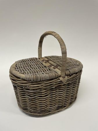 Picknick Korb | Zweideckel | Rattan grau | Geschenk | 45cm