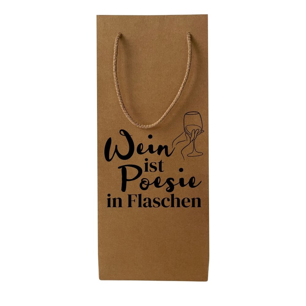 Geschenktüte | Kraftpapier | mit Spruch | 2 Flaschen | Geschenkverpackung