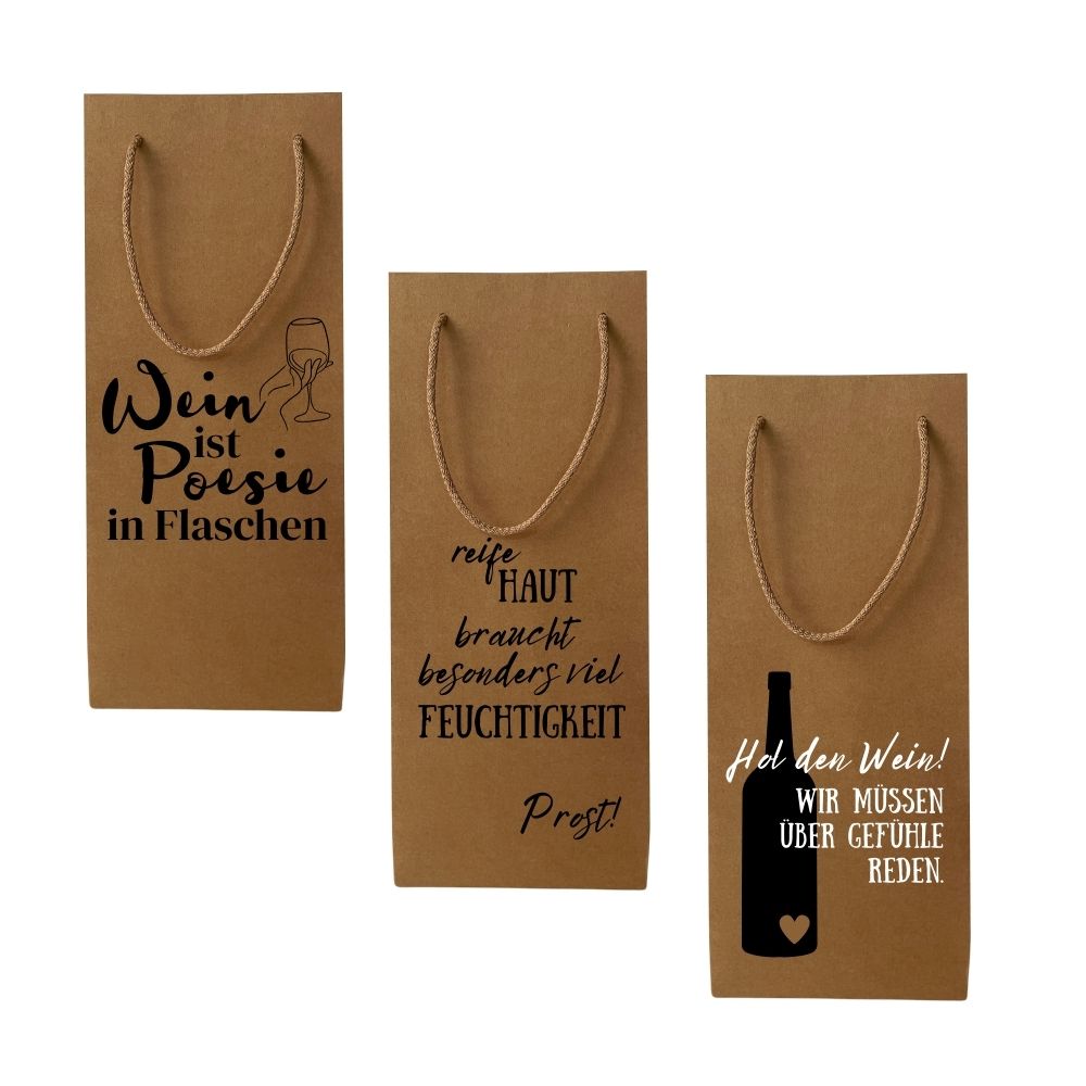Geschenktüte | Kraftpapier | mit Spruch | 2 Flaschen | Geschenkverpackung