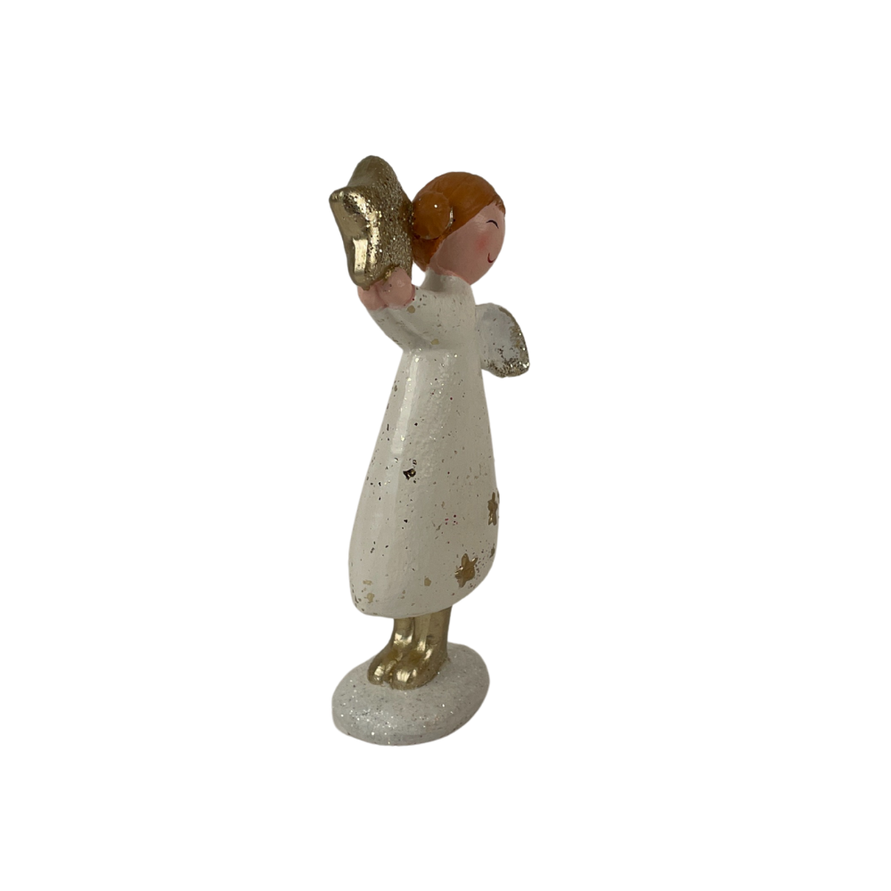 Engel mit Stern | Weiss-Gold | Deko Engel | Stehender Engel | Engel Figur