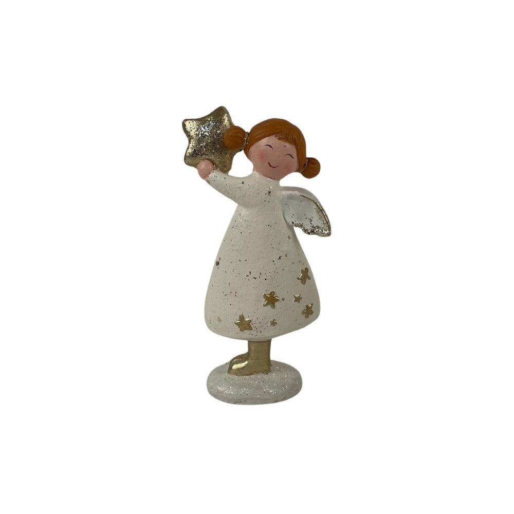 Engel mit Stern | Weiss-Gold | Deko Engel | Stehender Engel | Engel Figur