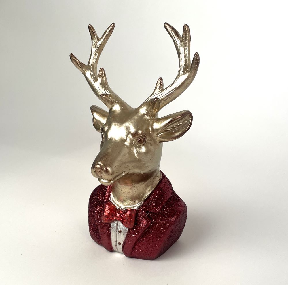 Rentier | Dekofigur | Rot | Gold | Weihnachtsdeko 