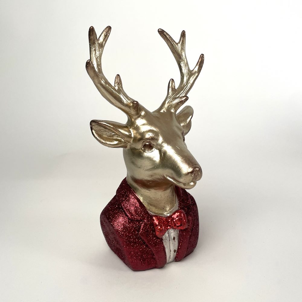 Rentier | Dekofigur | Rot | Gold | Weihnachtsdeko 