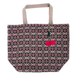 Beachbag Majoie | Pink-schwarzes Muster | Stofftasche | Sommeraccessoire | Tasche pink schwarz