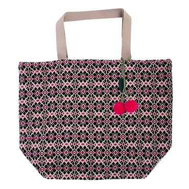 Beachbag Majoie | Pink-schwarzes Muster | Stofftasche | Sommeraccessoire | Tasche pink schwarz