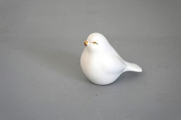 kleiner weisser Vogel mit Goldakzenten