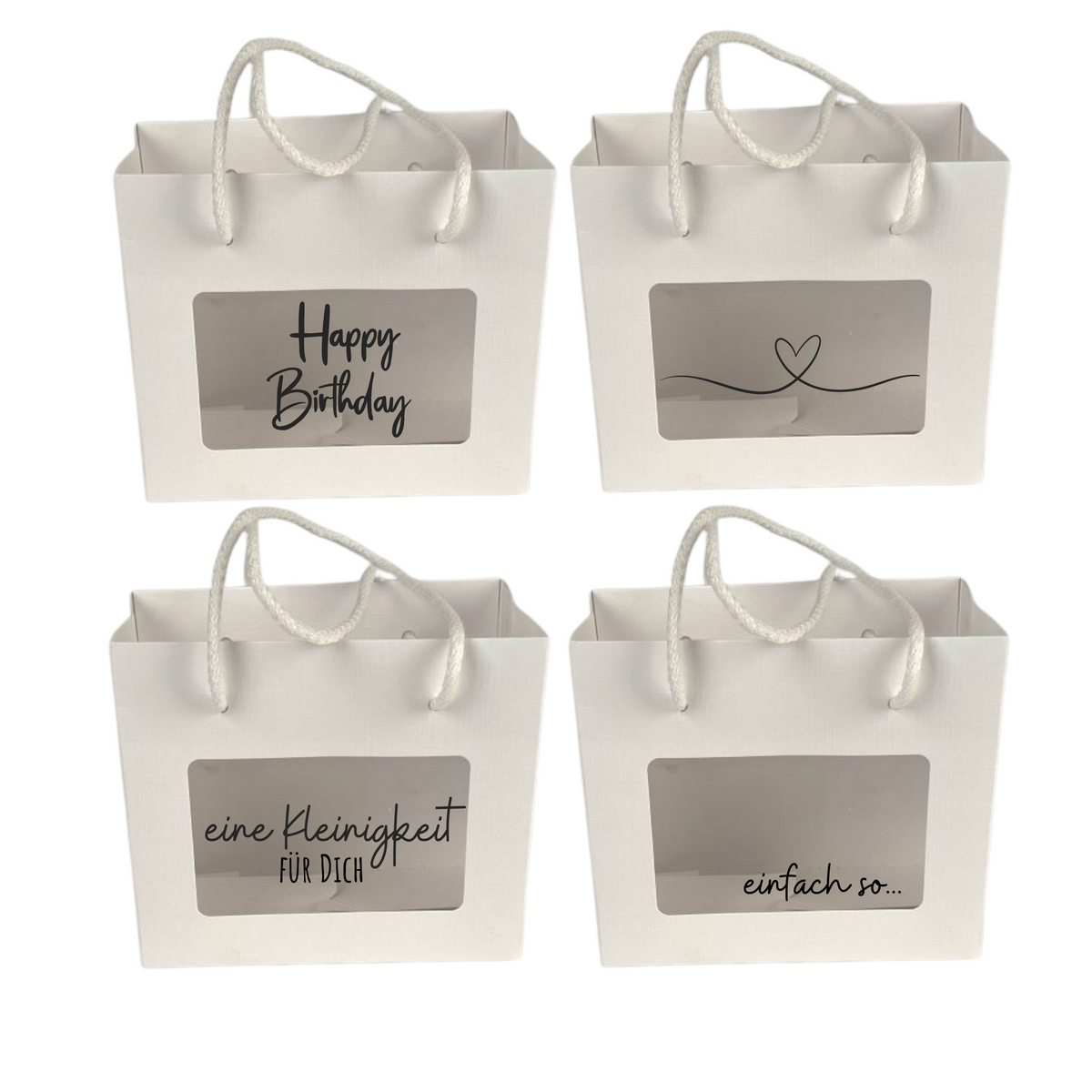 Papiertüte | Geschenk | Verpackung | beschriftet | Weiss