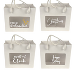 Papiertüte | Geschenk | Verpackung | beschriftet | Weiss