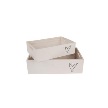 Holzkiste | weiss | graues Herz | 2 Grössen | 2er Set