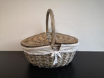 Picknick Korb | Zweideckel | Weidekorb grau | mit Stoff | Geschenk | 39cm