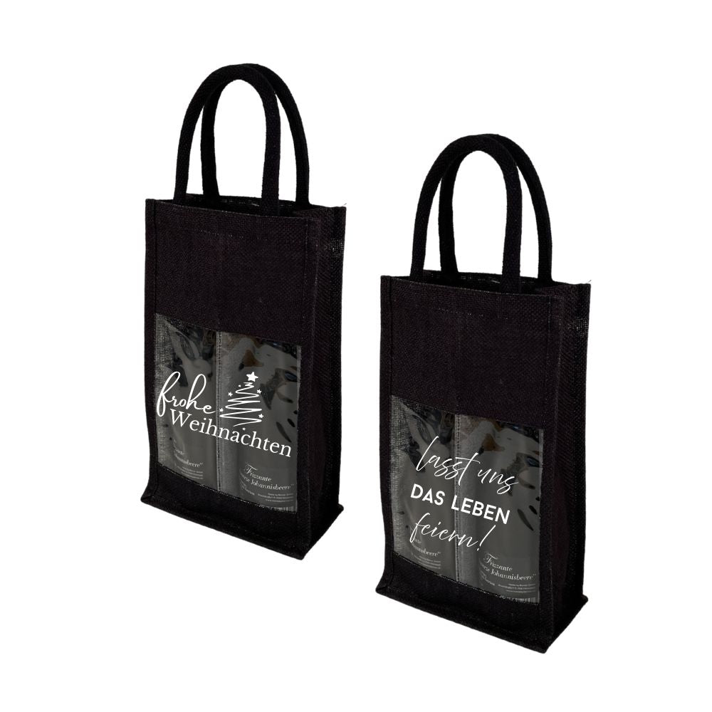 Jutetasche | schwarz | frohe Weihnachten | Geschenkverpackung | Das Leben feiern