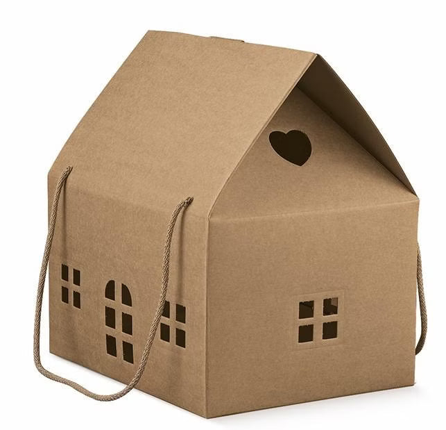 Kartonhaus | natur mit Henkel | Geschenkverpackung | Geschenkkiste | 19cm
