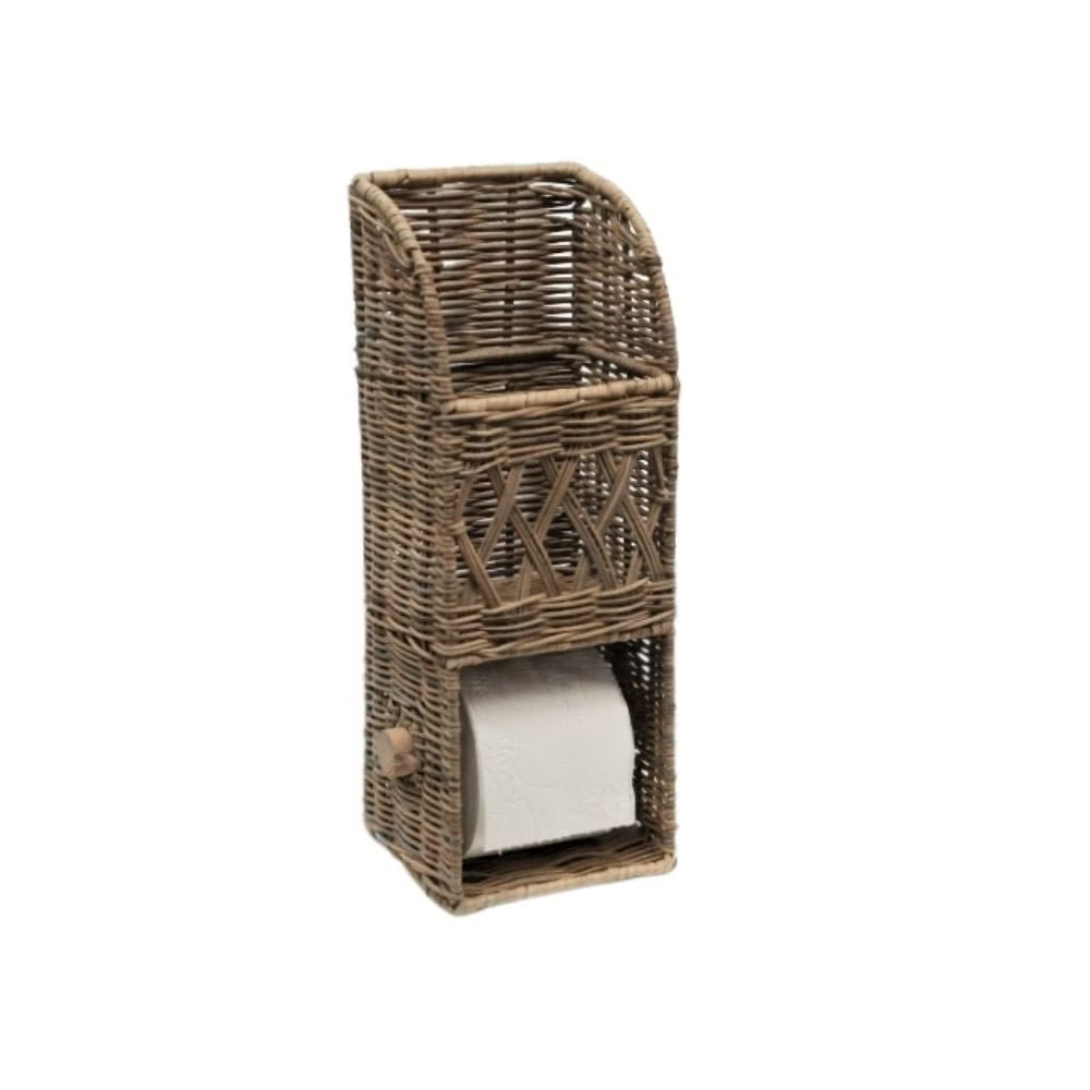 Toilettenpapierhalter | mit Ablage | Rattan | grau | Badezimmer