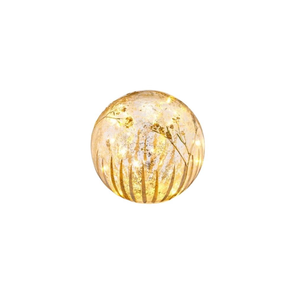Glaskugel | LED | florales Muster | gold | Wohndeko