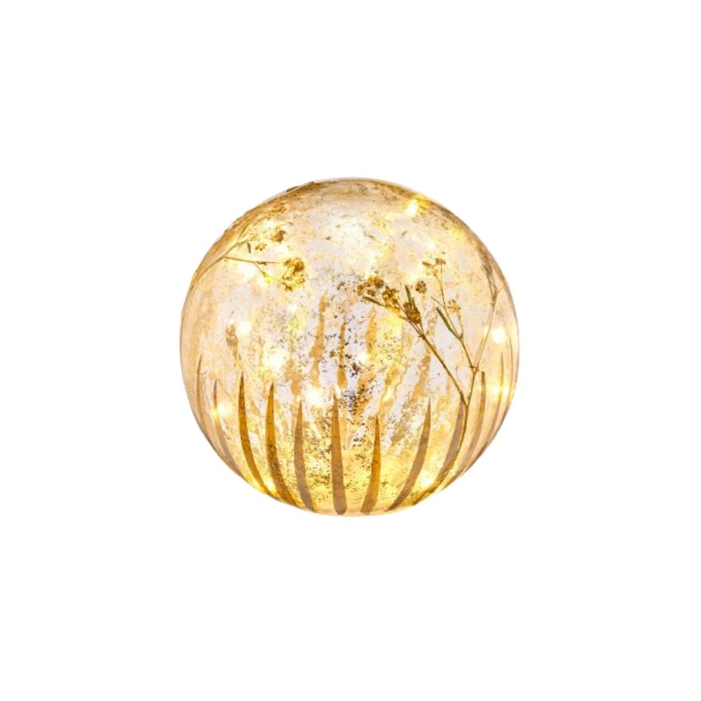 Glaskugel | LED | florales Muster | gold | Wohndeko