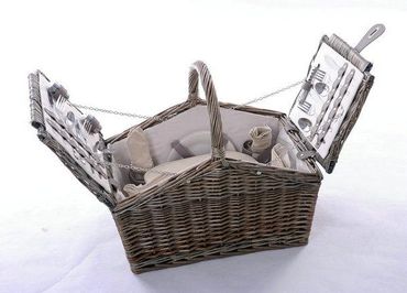 Picknickkorb | 4 Personen | inkl. Kühltasche | Weidenkorb grau | Picknick