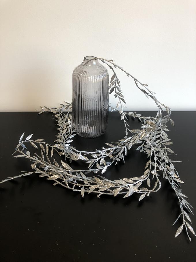 Kunstblumen Glitzer-Girlande Eukalyptus silber