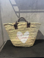 Mama - Palmblatt - Tasche mit kurzen und langen Lederhenkeln mit weissem Herz